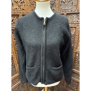 PIERRE CARDIN L SWEATER BLACK CARDIGAN WOOL FULL ZIP Vtg